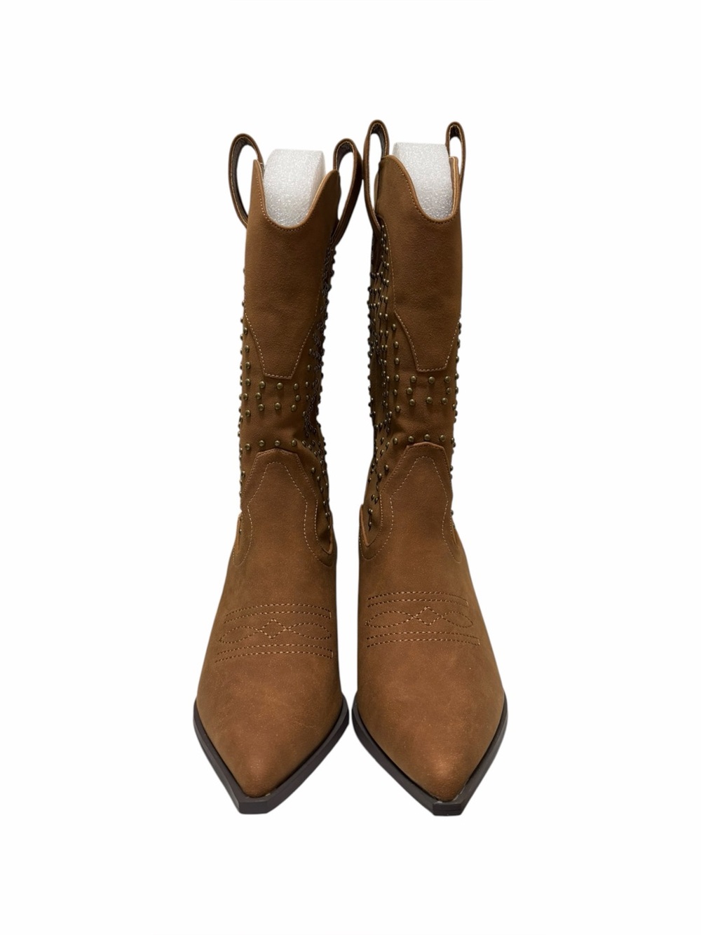 City Chic Wide Studded Brown Faux Leather Cowboy Boots